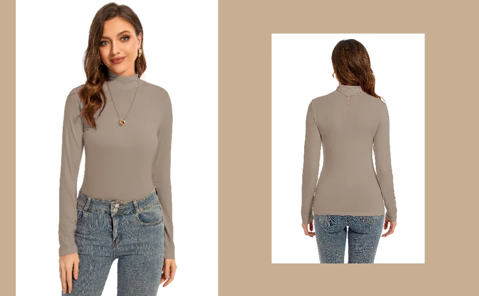 YepClick Women's Long Sleeves Mock Turtleneck Tops Basic Stretch Slim Fit Lightweight Cozy Under Layer T-Shirts Green Medium - product information 14