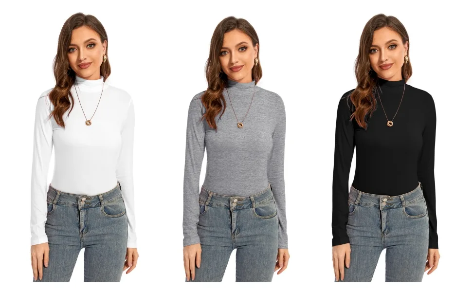 YepClick Women's Long Sleeves Mock Turtleneck Tops Basic Stretch Slim Fit Lightweight Cozy Under Layer T-Shirts Green Medium - product information 15