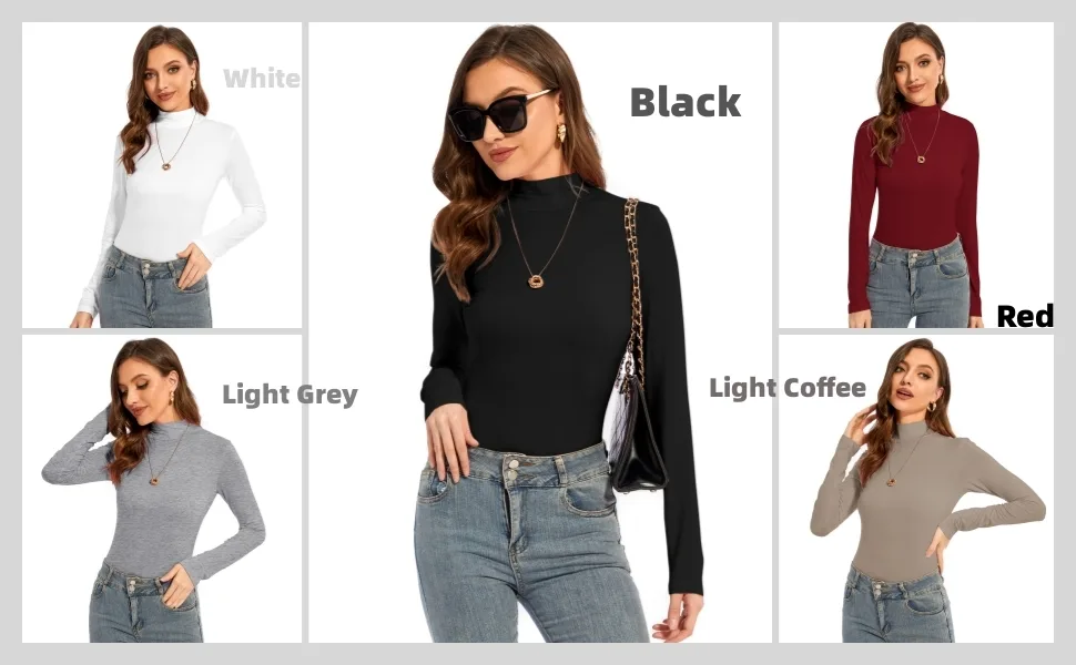 YepClick Women's Long Sleeves Mock Turtleneck Tops Basic Stretch Slim Fit Lightweight Cozy Under Layer T-Shirts Green Medium - turtleneck