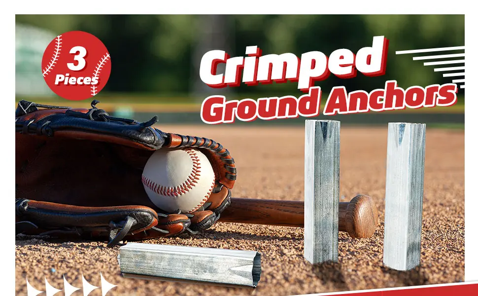 Dunzy Crimped Style Ground Anchors for Baseball Bases, Silver (3 Pcs) - product information 1