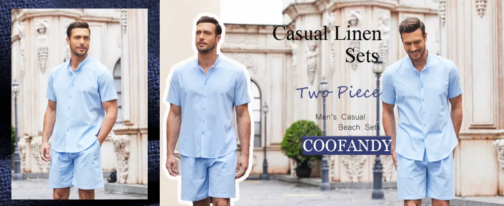 COOFANDY Men's 2 Piece Linen Set Casual Band Collar Shirt and Shorts Beach Sets XX-Large Wine Red - 2 piece linen sets