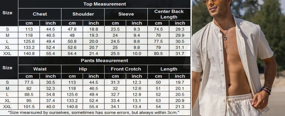 COOFANDY Men's 2 Piece Linen Set Casual Band Collar Shirt and Shorts Beach Sets XX-Large Wine Red - product information 10
