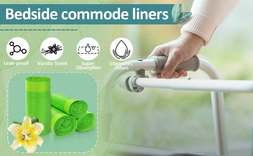 Commode Liners for Bedside Commode Vanilla Disposable Bags 100pcs Universal Fit Most Standard Toilet Chair Bucket Commode Liners 100pcs - bedside commode liners