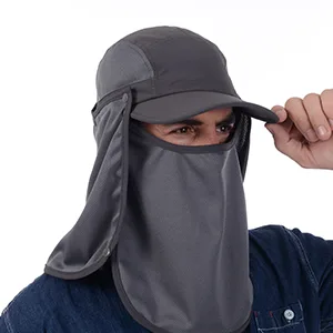 USHAKE Sun Cap Fishing Hat Baseball Cap with Face Neck Cover Flap Dark Grey - SUN CAP HAT
