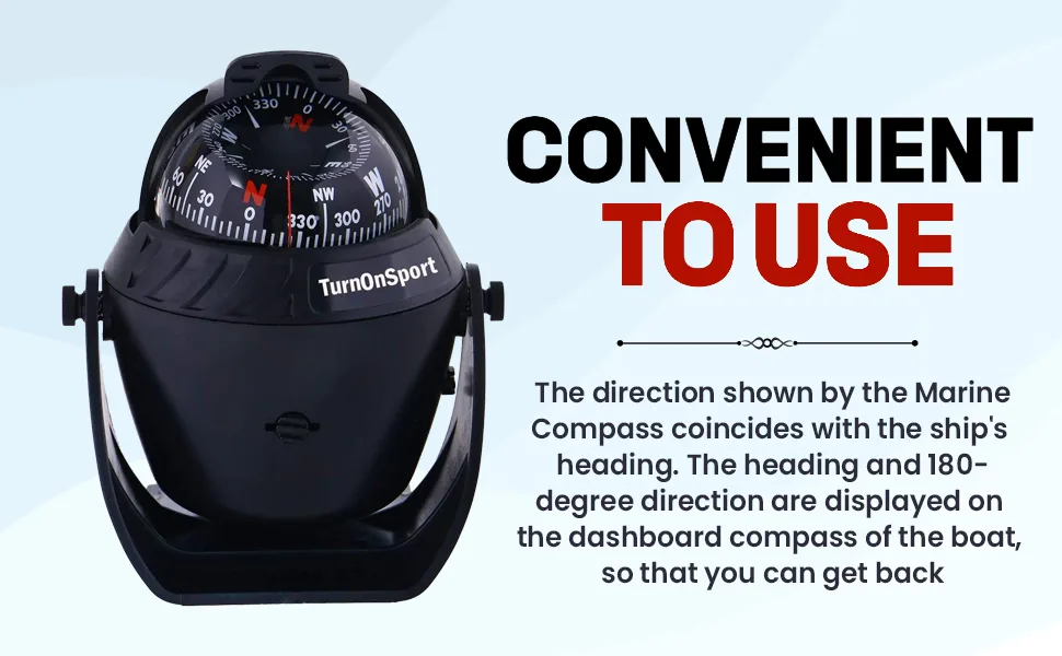 Boat Compass Dash Mount Flush - Boating Compass Dashboard Suction - Navigation Marine Compass Boats Surface Mount - Illuminated Dashboard Compass Ship - Electronic Sea Compass Black - turn on sport