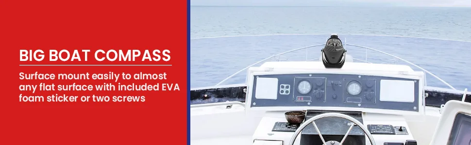 Boat Compass Dash Mount Flush - Boating Compass Dashboard Suction - Navigation Marine Compass Boats Surface Mount - Illuminated Dashboard Compass Ship - Electronic Sea Compass Black - turn on sport