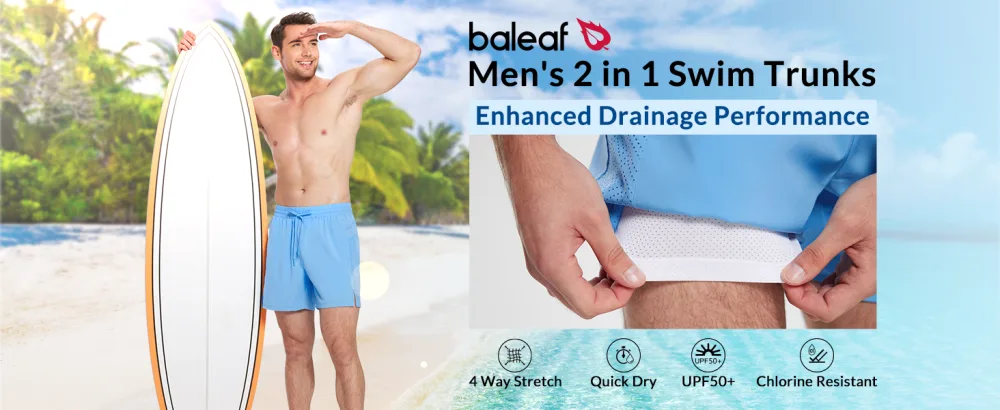 BALEAF Men's 5 Inch Inseam Swim Trunks with Compression Liner Quick Dry 2 in 1 Swim Shorts with Pockets Large Dark Blue - ecg028