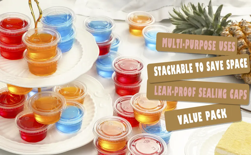260 Sets - 2 oz  Jello Shot Cups, Small Plastic Containers with Lids, Airtight and Stackable Portion Cups, Salad Dressing Container, Dipping Sauce Cups, Condiment Cups for Lunch, Party, Trips 2oz - 260 - sauce cups