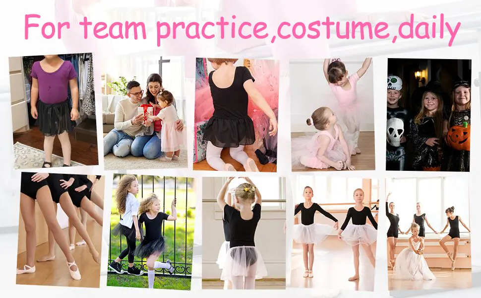 MOLLDAN Girls Dance Ballet Leotards Short Sleeve Criss Cross Straps Back Black 8-10 Years - girls team basic leotard
