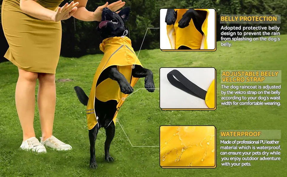 Dog Raincoats for Large Dogs, Waterproof Adjustable Pet Raincoat Jacket, Reflective Strip Hoodie, Rain Poncho Jacket for Medium Large Dogs(X-Large) X-Large(Back Length24'') - product information 3