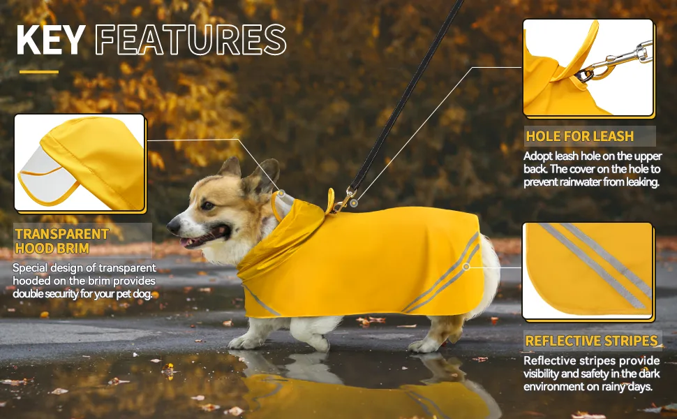 Dog Raincoats for Large Dogs, Waterproof Adjustable Pet Raincoat Jacket, Reflective Strip Hoodie, Rain Poncho Jacket for Medium Large Dogs(X-Large) X-Large(Back Length24'') - product information 4