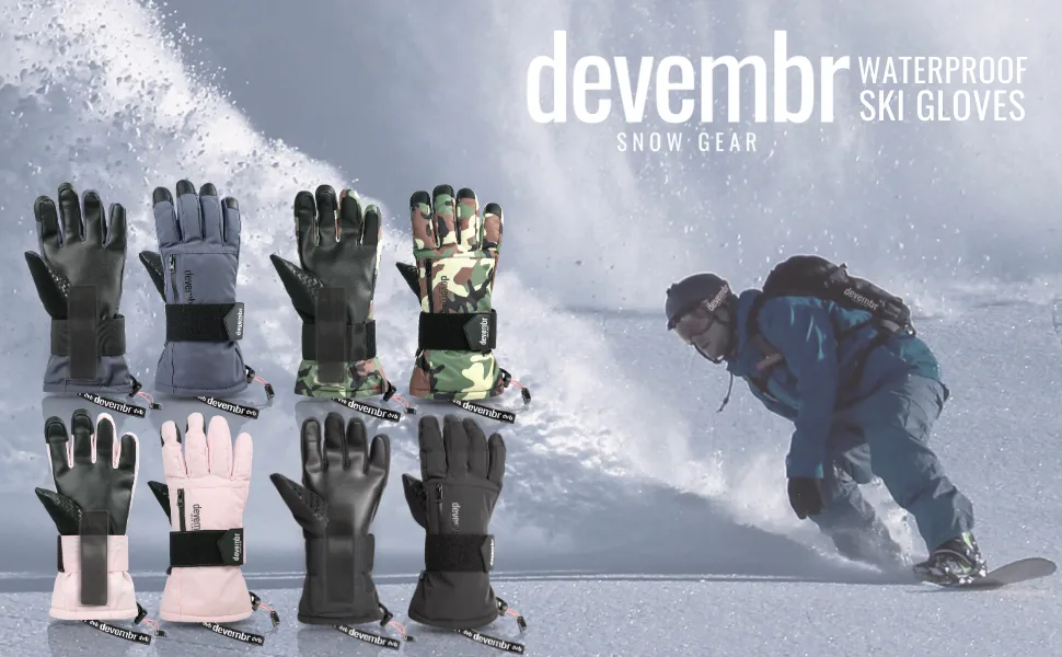 devembr Ski Gloves Waterproof, Warm Snowboard Gloves with Wrist Guard, XS/S/M/L Black Medium - brand