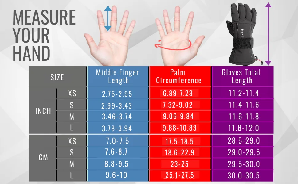 devembr Ski Gloves Waterproof, Warm Snowboard Gloves with Wrist Guard, XS/S/M/L Black Medium - product information 6