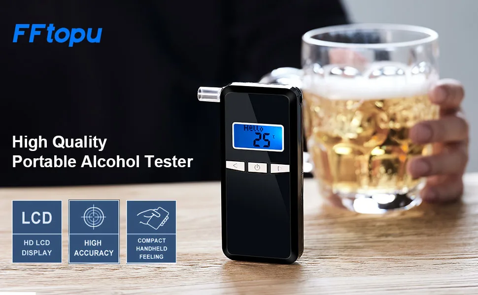 Breathalyzer & 10 Mouthpieces, Accurate Portable Handheld breathalyzer Breath Alcohol Tester for Personal & Professional Use Digital LCD Display - FFtopu Breathalyzer