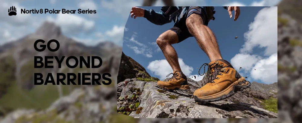 NORTIV 8 Polar Bear Series Men's Extra Grip Leather Waterproof Trekking Hiking Boots 6.5 Khaki - men hiking boots