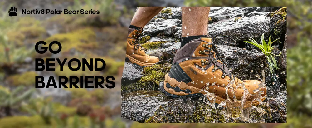 NORTIV 8 Polar Bear Series Men's Extra Grip Leather Waterproof Trekking Hiking Boots 6.5 Khaki - men hiking boots