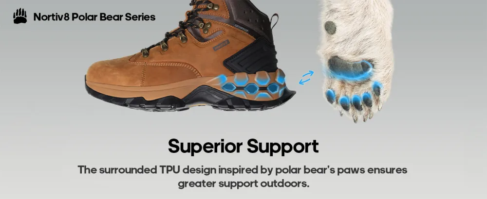 NORTIV 8 Polar Bear Series Men's Extra Grip Leather Waterproof Trekking Hiking Boots 6.5 Khaki - men hiking boots