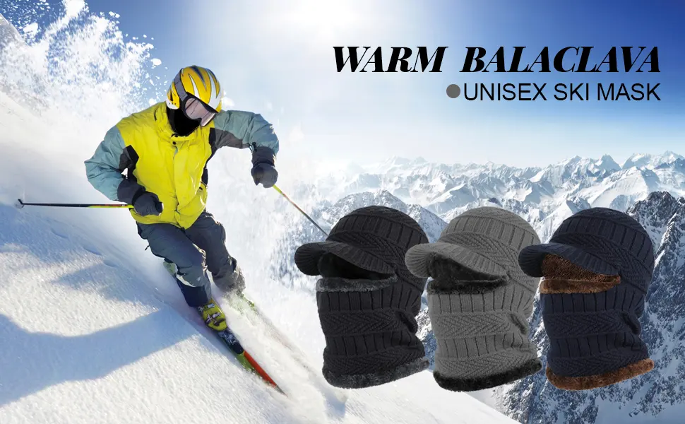 TAGVO Winter Knitted Balaclava Beanie Hat Warm Cycling Ski Mask Universal Size  Black/Gray - product information 26