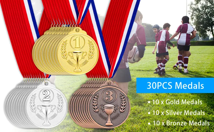 Award Medals Gold Silver Bronze Winner Medals 1st 2nd 3rd Prizes for Competitions 30 Pieces Award Medals - product information 1
