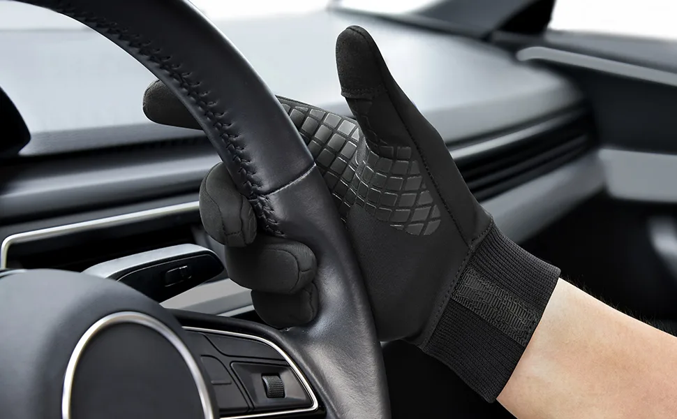 FREETOO Waterproof Winter Gloves with Fleece Lining for Cold Weather Midnight Black Large - Anti sleep silicon gloves