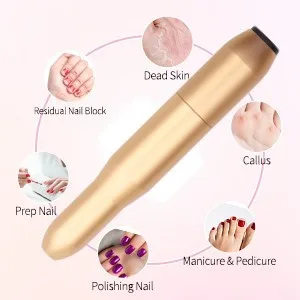 Portable Electric Nail Drill Kit, Electrical Nail File for Acrylic, Gel Nails, Manicure Pedicure Polishing Shape Tools Design for Home Salon Use (Gold) - electric nail drill
