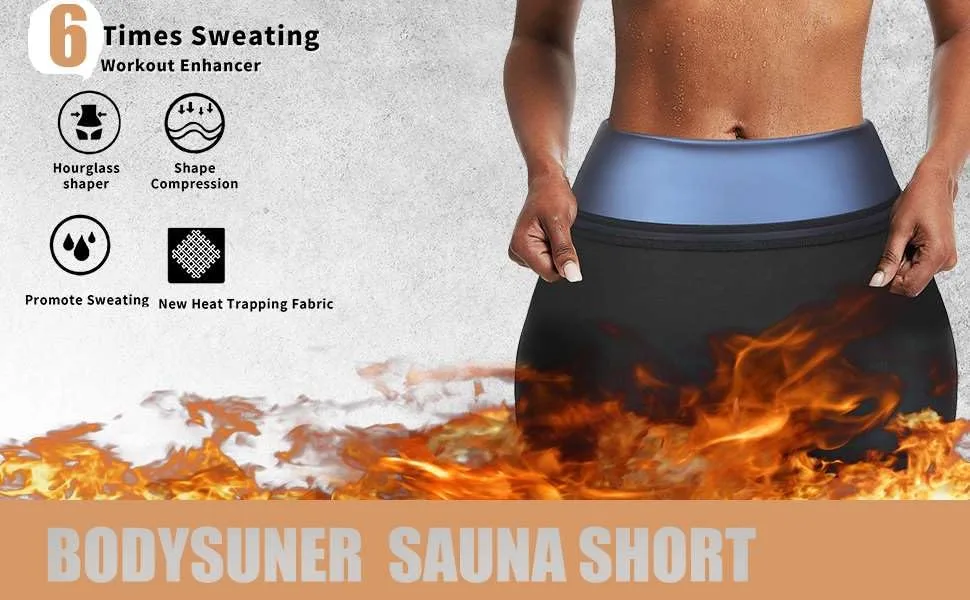 BODYSUNER Sauna Sweat Shorts Thermos Pants Compression Workout Gym Exercise Waist Trainer Body Shaper Thighs Tummy Control Dark Blue L/XL - sauna short