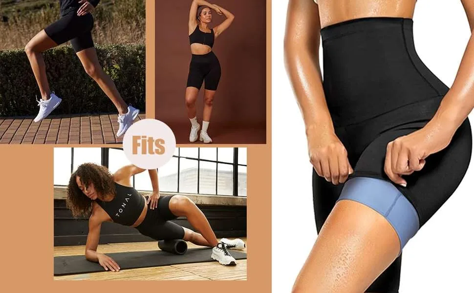 BODYSUNER Sauna Sweat Shorts Thermos Pants Compression Workout Gym Exercise Waist Trainer Body Shaper Thighs Tummy Control Dark Blue L/XL - sweat pants