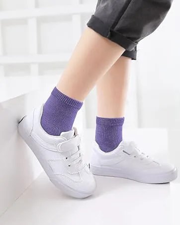 Auranso 12 Pairs Kid Breathable Athletic Ankle Socks Boys Girls Cotton Low Cut Socks 9-12 Years White Black Grey - boys socks