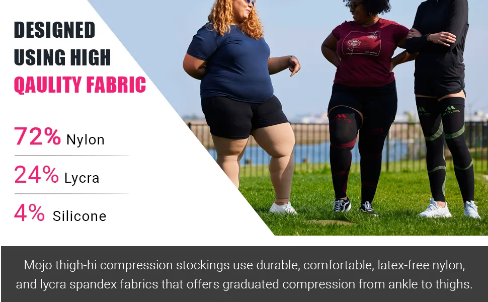 Mojo Compression Socks - 7XL Thigh-High Stockings with Grip Top for Relief from Varicose Veins, Lymphedema, and Swelling - Black, Extra Wide Ankle, Calf & Thigh Plus Size A609BL10 - Medical Compression Stockings - 1 Pair Black 7X-Large - Mojo Compression Stockings Thigh-Hi Leg Sleeve Firm Graduated Support, Stockings, Socks