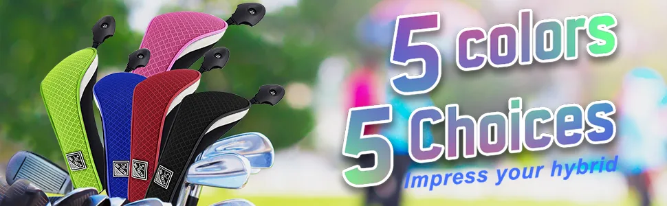 BIG TEETH Golf Hybrid Head Covers Set Headcovers Utility UT Club Protector Meshy with Interchangeable Number Tag (2 Pcs) black - Five colors for your choices