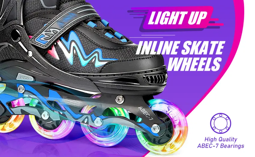 TOBWOLF Light Up Inline Skate Wheels, LED Roller Skate Wheels, LED Flash Flashing Replacement Wheel with ABEC-7 Bearings for Teens 70mm 82A - G19020+026-A02