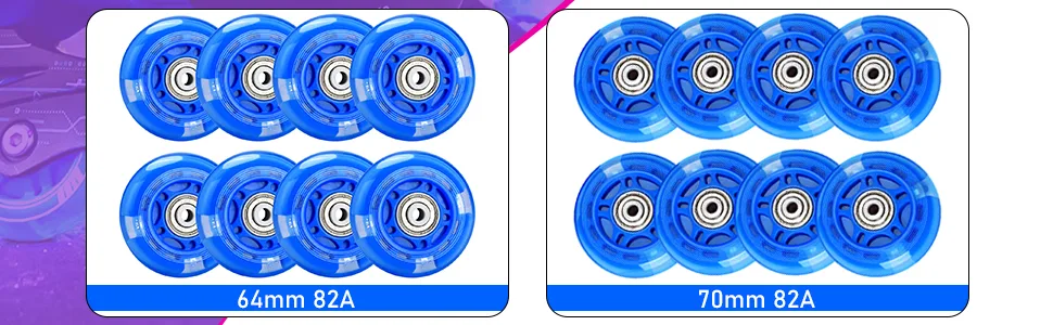 TOBWOLF Light Up Inline Skate Wheels, LED Roller Skate Wheels, LED Flash Flashing Replacement Wheel with ABEC-7 Bearings for Teens 70mm 82A - G19020+026-A03