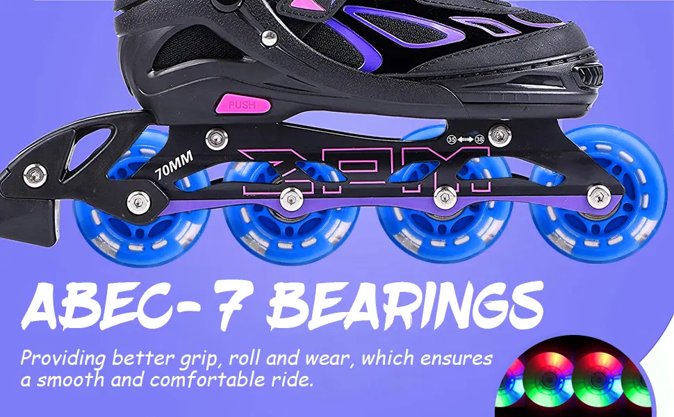 TOBWOLF Light Up Inline Skate Wheels, LED Roller Skate Wheels, LED Flash Flashing Replacement Wheel with ABEC-7 Bearings for Teens 70mm 82A - G19020+026-A05