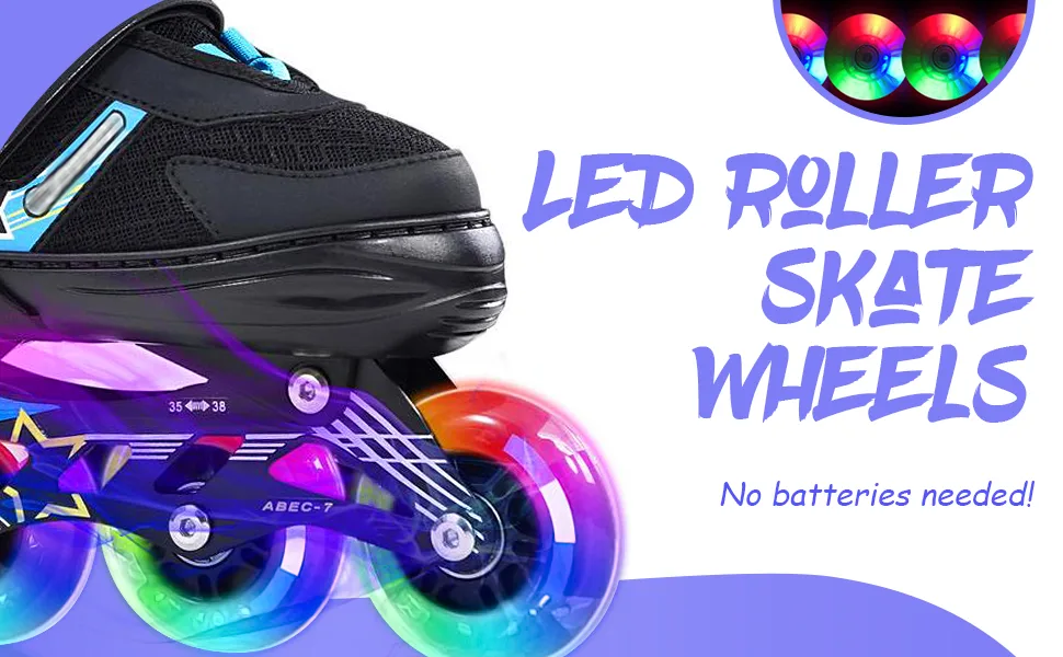 TOBWOLF Light Up Inline Skate Wheels, LED Roller Skate Wheels, LED Flash Flashing Replacement Wheel with ABEC-7 Bearings for Teens 70mm 82A - G19020+026-A06