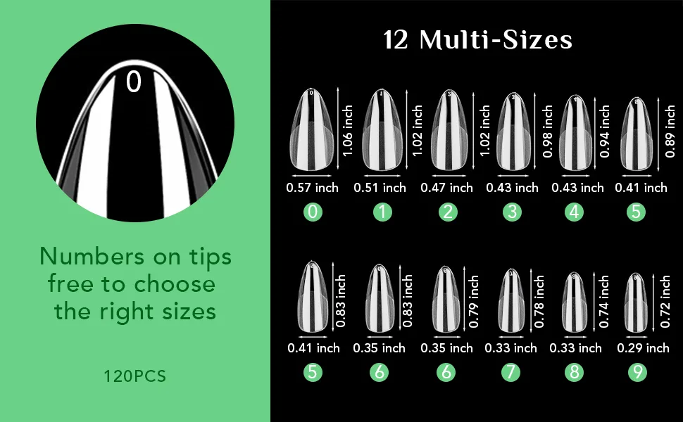 Almond Nail Tips Medium, Bettycora Soft Gel Nail Tips 120Pcs Pre-Shape False Nails Full Cover Clear for Acrylic Nail Extensions, 12 Sizes A1-Medium Almond 120Pcs - false nail tips