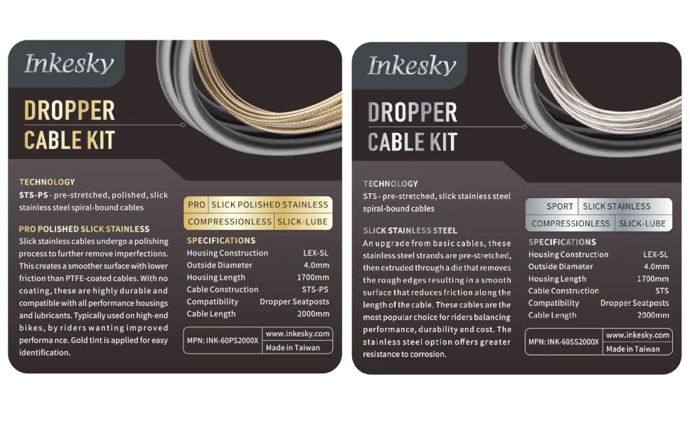 Inkesky Pro Dropper Post Cable Kit - Manufactured by/Compatible with JAGWIRE (PRO-Slick Polished Stainless) - Dropper Seatpost Cable Kit