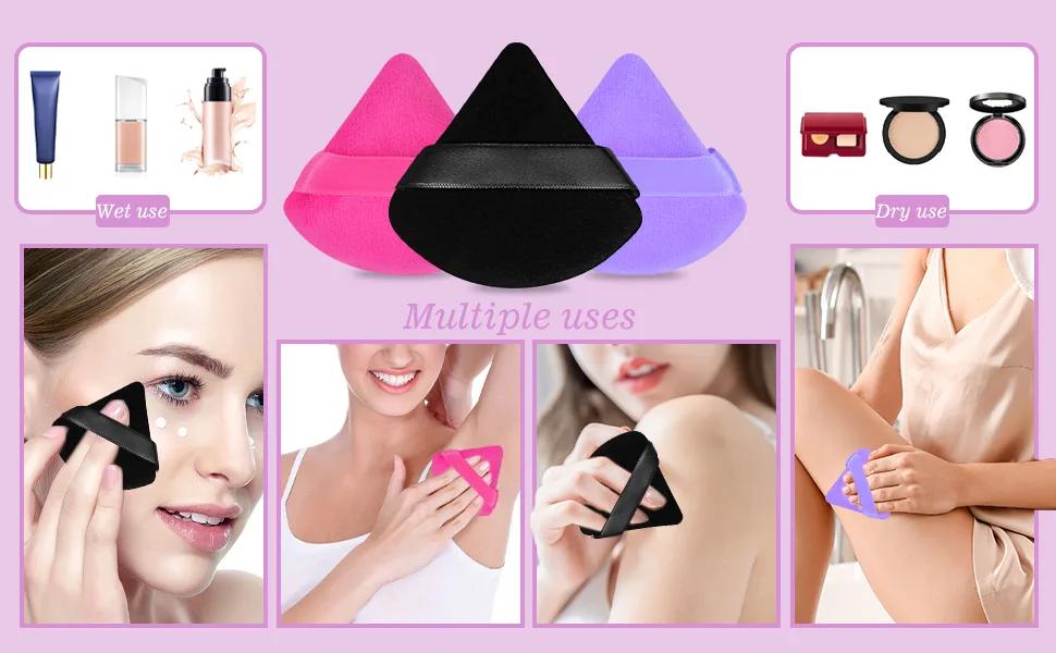 12 Pieces Powder Puffs for Face Powder Triangle Makeup Sponge for Loose Powder Cosmetic Foundation Sponge Soft Setting Powder Puff Beauty Blender Makeup Tool(Black) - C9753K-11-N