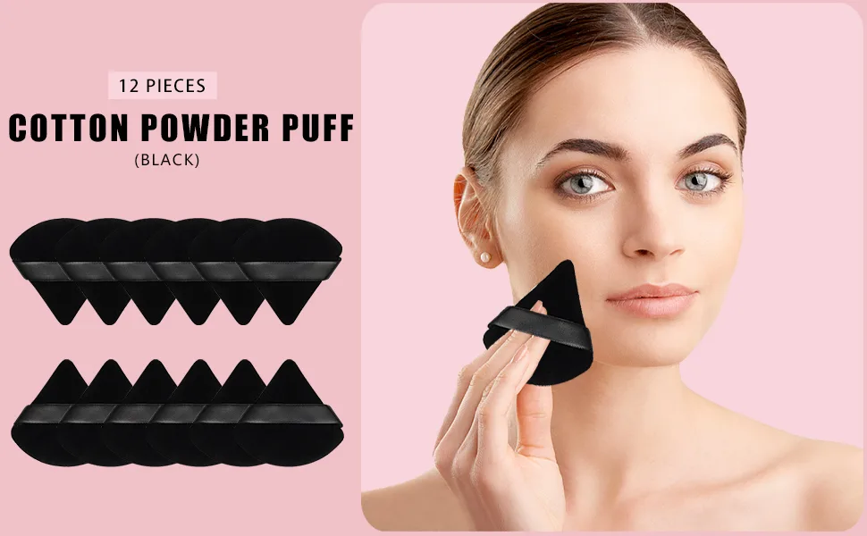 12 Pieces Powder Puffs for Face Powder Triangle Makeup Sponge for Loose Powder Cosmetic Foundation Sponge Soft Setting Powder Puff Beauty Blender Makeup Tool(Black) - product information 11
