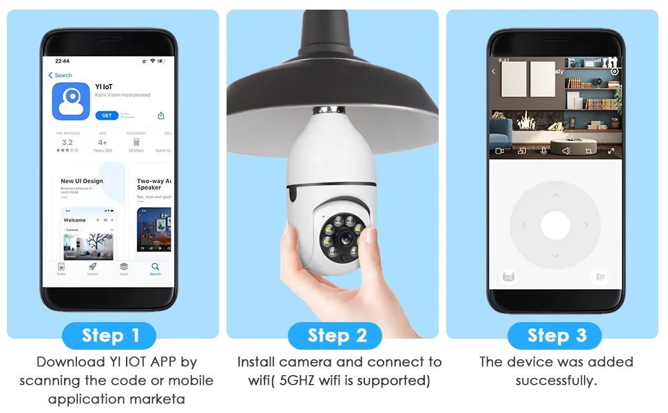 OFYOO Light Bulb Security Camera Wireless Outdoor Indoor 2.4G/5G WiFi Security Cameras for Home Security 360 Panoramic Motion Detection and Alarm Two-Way Audio Based E27 Light Bulb Socket 2 Cameras - Security Camera