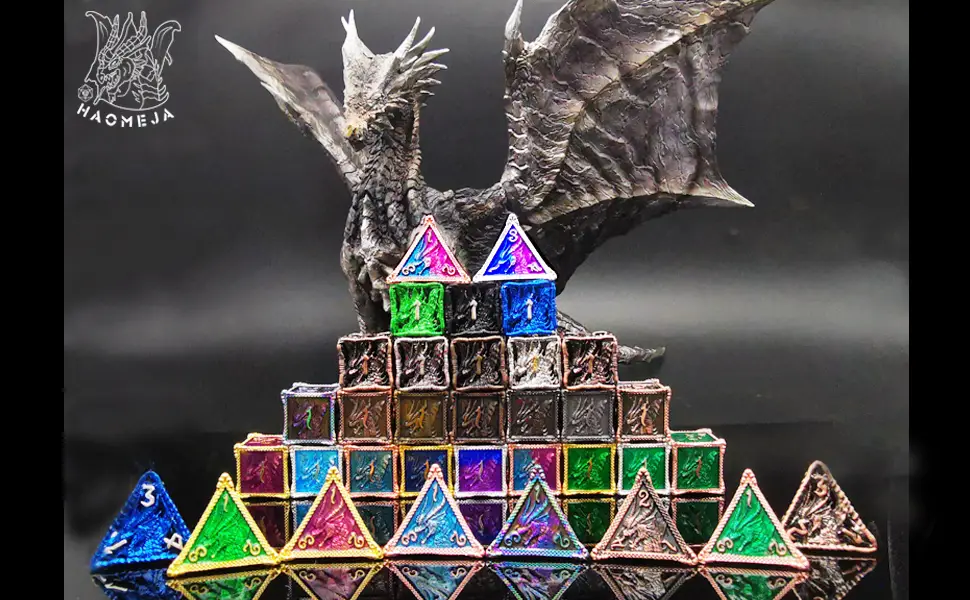 HAOMEJA Dice DND Metal Dragon Set Dice 7 Role Playing Dice D&D Solid Dice Dungeons and Dragons (Antique Iron) 3 Antique Iron - product information 1