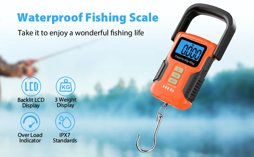 HEETA Waterproof Fishing Scale, Digital Fish Scale 110lb/50kg with Memory Function, Portable Hanging Luggage Scale with Fluorescent Button, 40 Ruler, Backlit LCD Display- Weight Scale Orange - product information 25