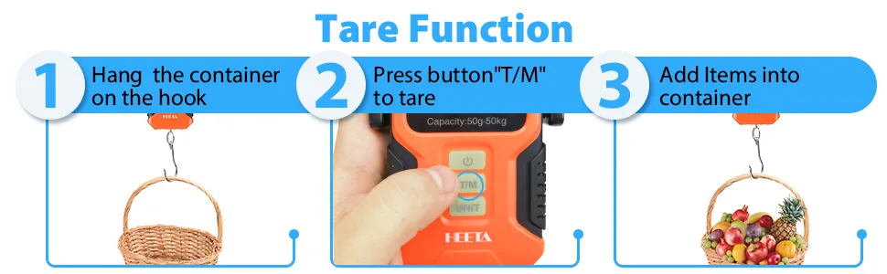 HEETA Waterproof Fishing Scale, Digital Fish Scale 110lb/50kg with Memory Function, Portable Hanging Luggage Scale with Fluorescent Button, 40 Ruler, Backlit LCD Display- Weight Scale Orange - product information 29