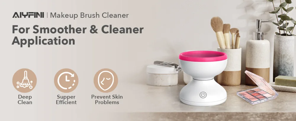 Alyfini Makeup Brush Cleaner Machine - Electric Makeup Brush Cleaner Tool for All Size Beauty Foundation Concealer Contour Eyeshadow Brush (Pink) - ALYFINI makeup brush cleaner machine for smoother and cleaner application