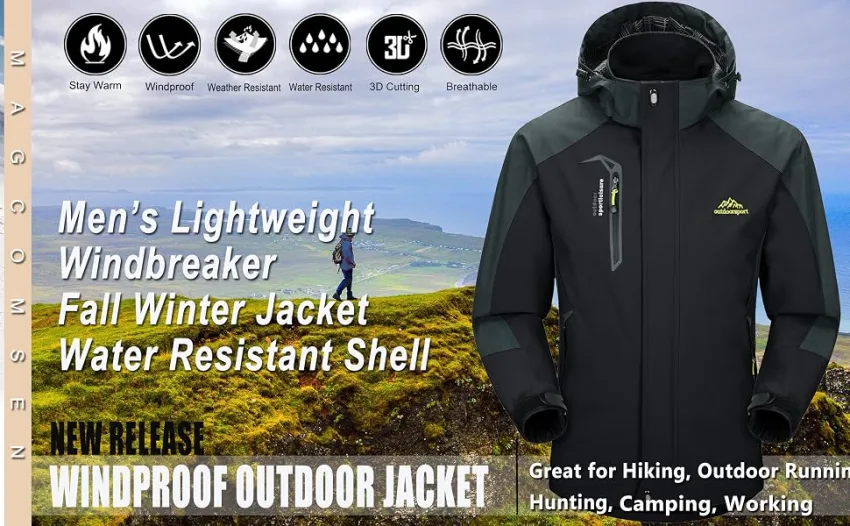 MAGCOMSEN Men's Hooded Windproof Water Resistant Rain Jacket Windbreaker 5 Pockets for Hiking,Fishing,Runing Royal Blue Small - waterproof jacket men