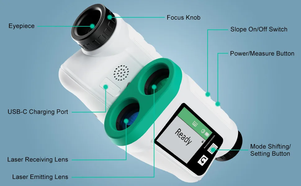 WIBENTL Range Finder, 1200 Yards Golf Range Finder with 6X Magnification, 0.5Y High-Precision, Slope Angle, Flag Pole Locking Pulse Vibration, USB Charging Rangefinder Golfing, Fast Focus - product information 10