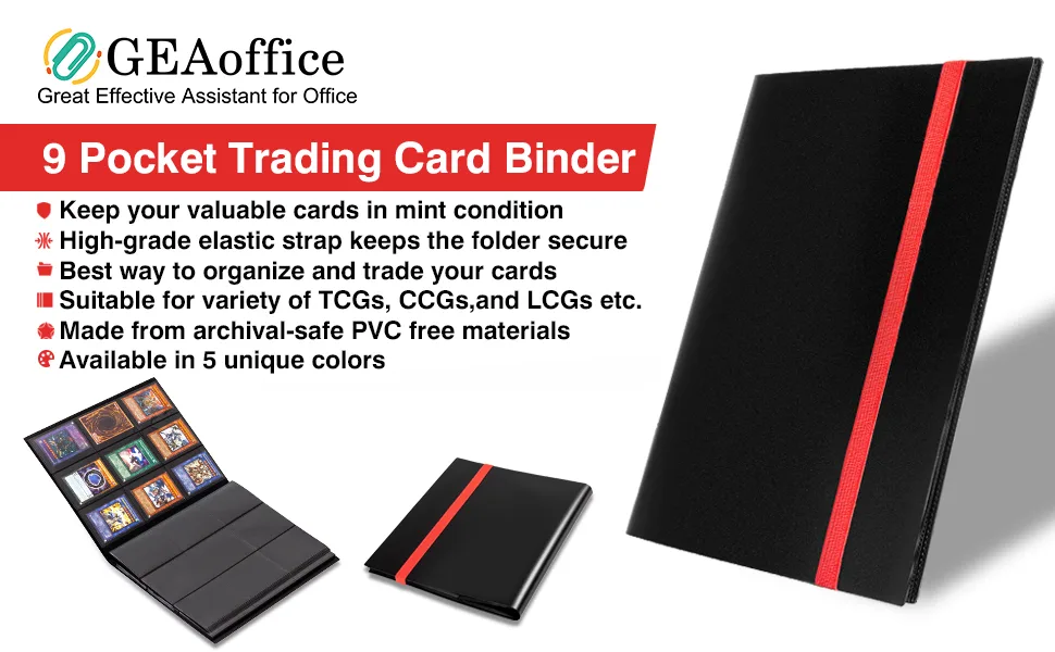 GEAoffice Card Binder, 9 Pockets Trading Card Album Folder, 360 Side Loading Pocket Binder for Yugioh, MTG and Other TCG, Black - trading card binder