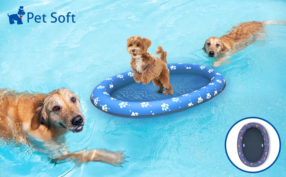 Small Dog Raft Pet Soft Inflatable Dog Float Raft - Large Blue for Summer Swimming ...