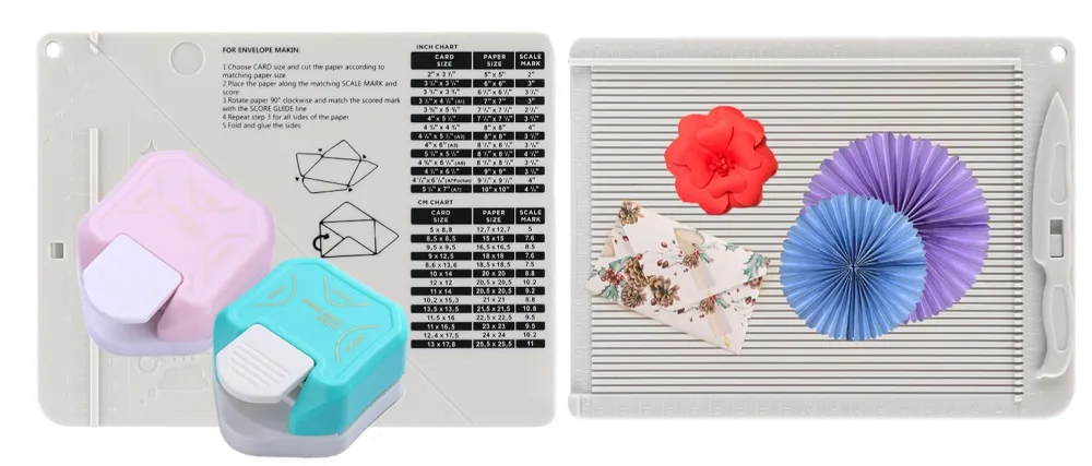 4PCS 6.4"x 8.5" Mini Score Board Multi-Purpose Scoring Board Envelope Maker with Bone Folder and Guide for Card Making and Paper Crafts Arts Projects Multi-Purpose Scoring Board & Score and Fold Tools - Mini Score Board Multi-Purpose Scoring Board Envelope Maker with Bone Folder and Guide