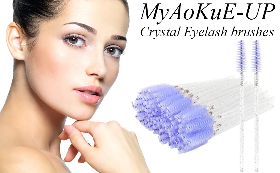 300PCS Disposable Mascara Wands Spoolie Brush Crystal Eyebrow Brushes Eyelash Extension Applicator Makeup Kits.myaokue-up (White-Light Purple) - eyelash brushes