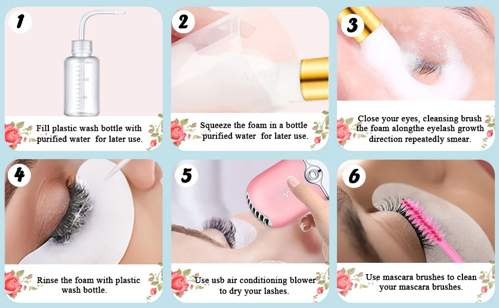 Eyelash Extension Cleanser Lash Mousse Lash Shampoo for Extensions, USB Mini Portable Fan Rechargeable Electric Handheld Air Conditioning Lash Shampoo - lash mousse
